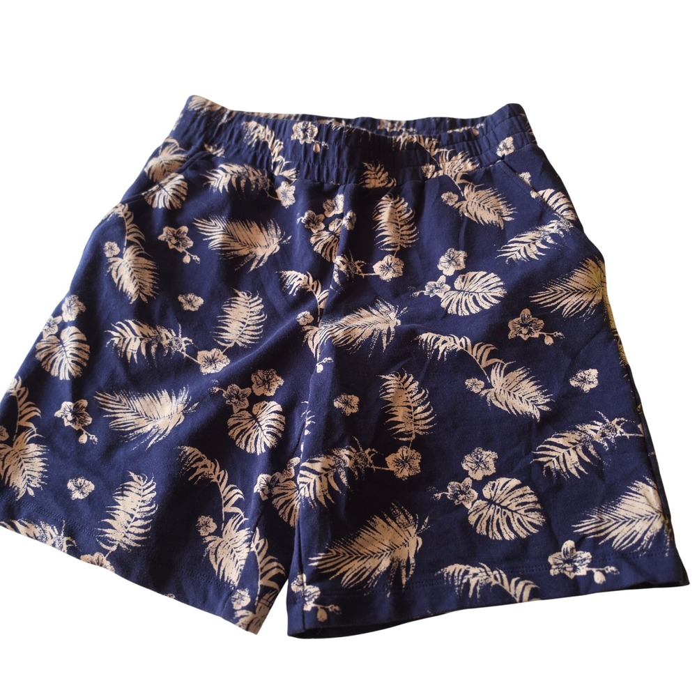 Quacker Factory Navy Blue Tropical Floral French Terry Shorts Mens XS 13919